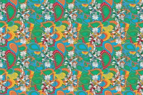 Raster illustration. Colour Spring Theme seamless pattern Background. Seamless C Stock Illustration