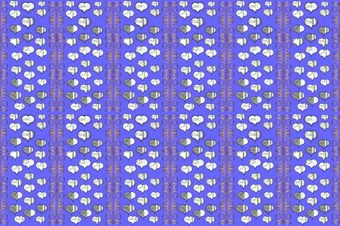 Raster illustration. Heart pattern. Valentine':s with white, gray and violet ele Stock Illustration