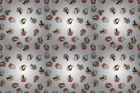 Raster illustration. Nice birthday pattern on white, neutral and black. Cupcake Stock Illustration