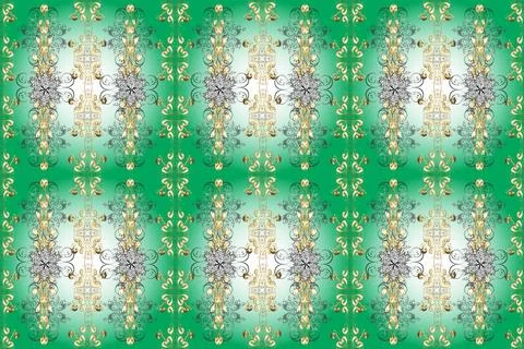 Raster illustration. Patterns on blue, green and neutral colors. Ethnic colorful Stock Illustration