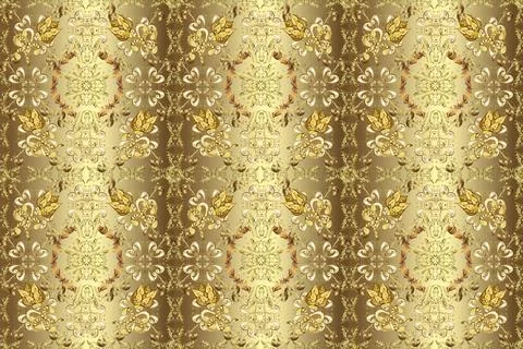 Raster illustration. Patterns on brown, neutral and beige colors. Seamless vinta Stock Illustration