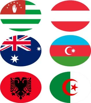 Raster illustration set of flags with names. Stock Illustration