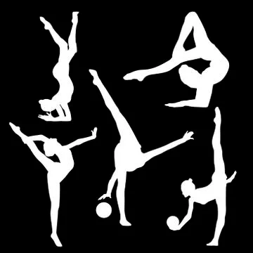 Raster image of a silhouette of a girl gymnastic on a black background Stock Illustration