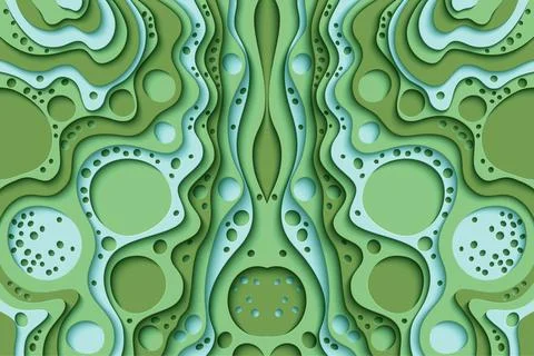 Raster paper cut waves modern background. Stock Illustration