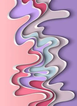 Raster paper cut waves modern background. 스톡 일러스트
