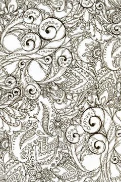 Raster pattern of abstract flowers and paisley elements in Indian mehendi sty 스톡 일러스트