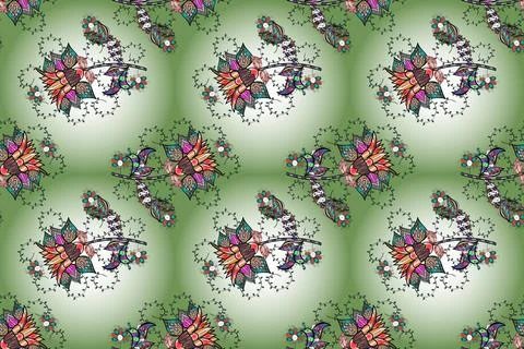 Raster seamless floral pattern with flowers, leaves, decorative elements, splash イラスト素材