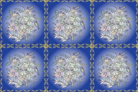 Raster seamless floral pattern. Flowers of the valley on gray, neutral and blue 스톡 일러스트