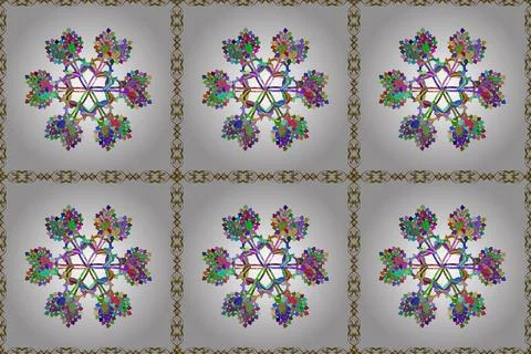 Raster seamless floral pattern with flowers, leaves, decorative elements, splash Illustrazione stock