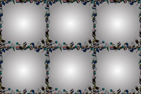 Raster. Seamless pattern. Comic style doodle frame consists of blue, white and b Stock Illustration