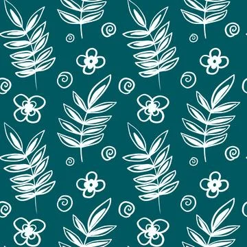 Raster seamless pattern with leaves and flowers Иллюстрация