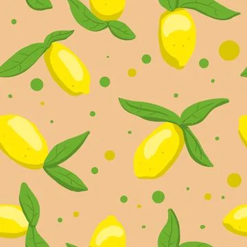 Raster seamless pattern with leaves and lemons Illustration