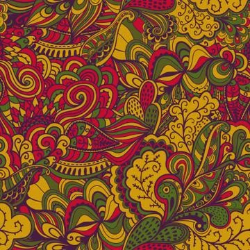 Raster seamless texture with abstract flowers. endless background. ethnic sea Stock Illustration