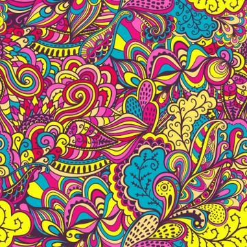 Raster seamless texture with abstract flowers. endless background. ethnic sea Stock Illustration