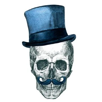 Raster Skull with hat Stock Illustration