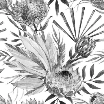 Raster tropical protea pattern Stock Illustration
