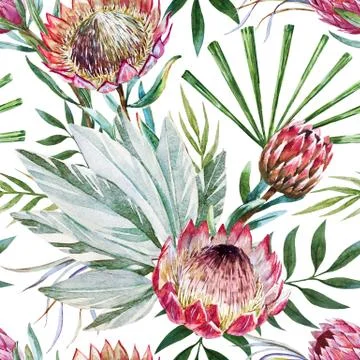Raster tropical protea pattern Stock Illustration