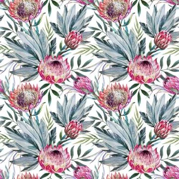 Raster tropical protea pattern Stock Illustration