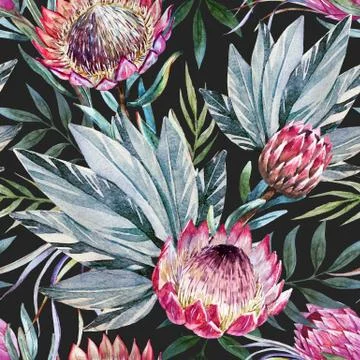 Raster tropical protea pattern Stock Illustration