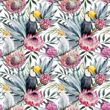 Raster tropical protea pattern Stock Illustration