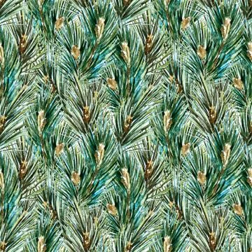 Raster watercolor christmas tree pattern Stock Illustration