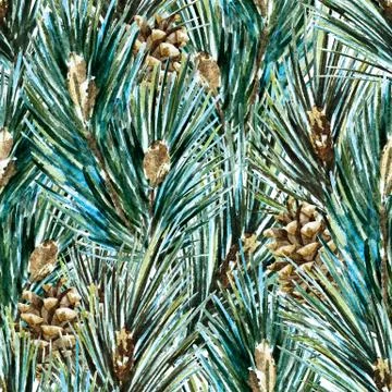Raster watercolor christmas tree pattern Stock Illustration