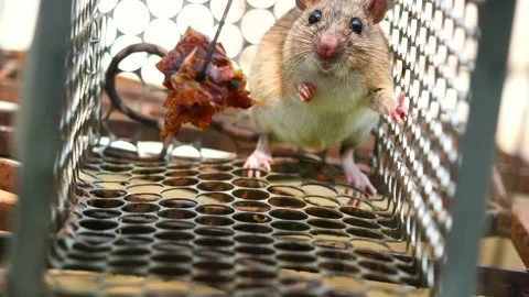 Rat in cage mousetrap Stock Footage 235763376