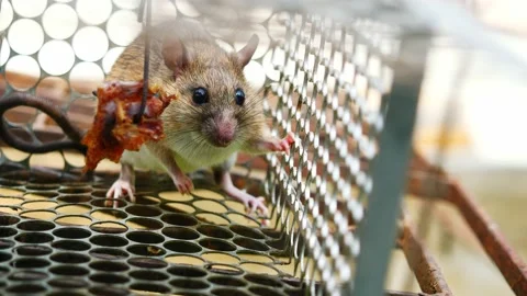 Rat in cage mousetrap Stock Footage 236350691