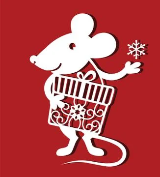 Rat Cutting Icon. Rat simple drawing for laser cutting. Chinese symbol with gift Stock Illustration