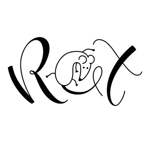 Rat - doodle vector illustration with calligraphy, black lettering Stock Illustration