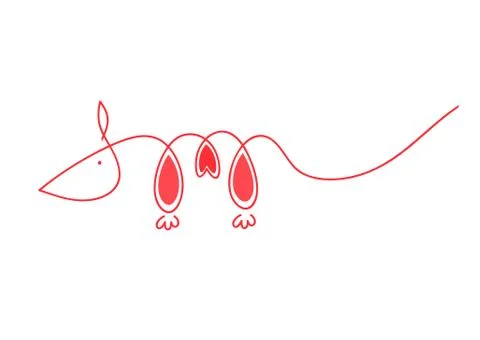 Rat heart. The rat is drawn with one line. Stock Illustration