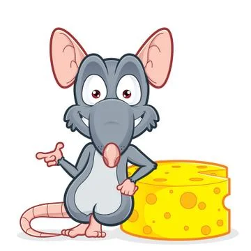 Rat leaning on a cheese Stock Illustration