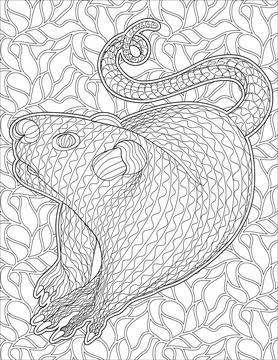 Rat Line Drawing With Geometric Background Pattern Coloring Book idea Stock Illustration