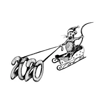 Rat with Long Tail as New Year Symbol Riding Sledge Whipping the Numbers Vect Stock Illustration