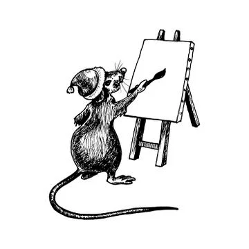 Rat with Long Tail as New Year Symbol Wearing Winter Holiday Hat Drawing Vect Stock Illustration