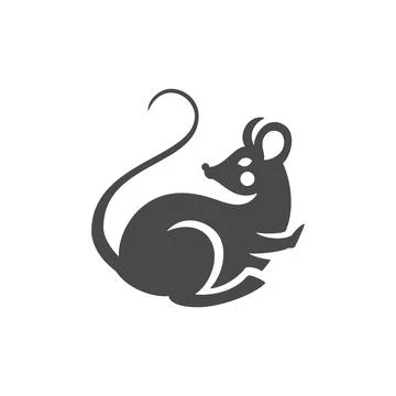 Rat mouse monochrome icon with tail paws and ears minimalist vector illustr.. Illustrazione stock