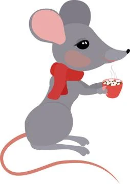 Rat or mouse and red chocolate cup with marshmallows Illustrazione stock