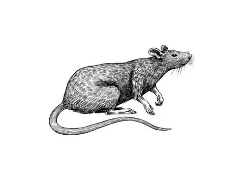 Rat or mouse with cheese. Graphic wild animal. Hand drawn vintage sketch Stock Illustration
