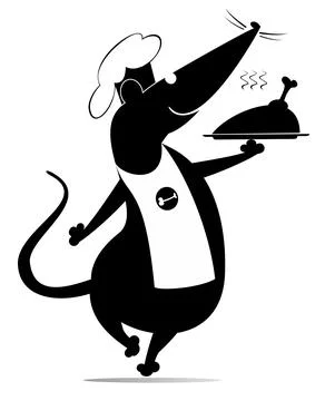 Rat or mouse a cook. Rat or mouse holding a tray with food Stock Illustration