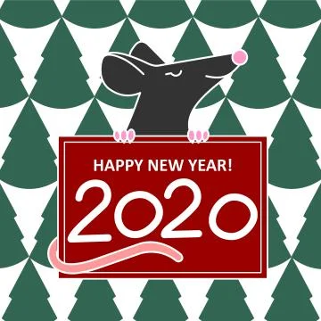 A Rat Or Mouse Holds A New Year, Christmas Poster With Congratulations, With Stock Illustration