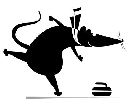 Rat or mouse plays curling illustration Stock Illustration