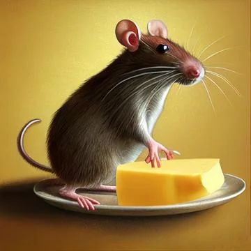 A rat on a plate of cheese. Stock Illustration