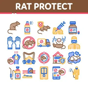 Rat Protect Collection Elements Icons Set Vector Illustrazione stock