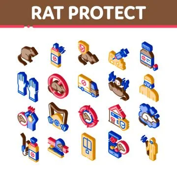 Rat Protect Isometric Elements Icons Set Vector Illustrazione stock