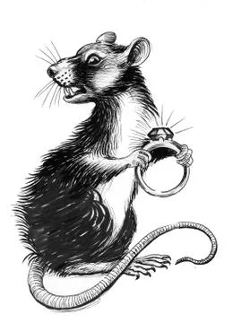 Rat with a ring Stock Illustration