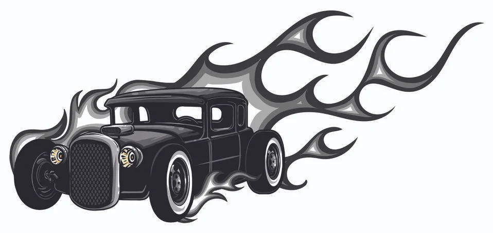 Rat rod on a background with flames. Vector illustration. Illustrazione stock