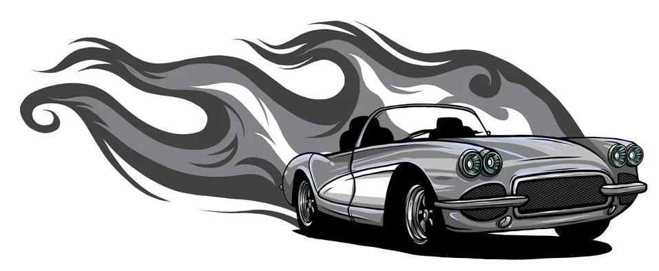 Rat rod on a background with flames. Vector illustration. Illustrazione stock