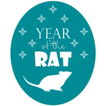 Rat silhouette on blue background, text 'year of the rat' Stock Illustration