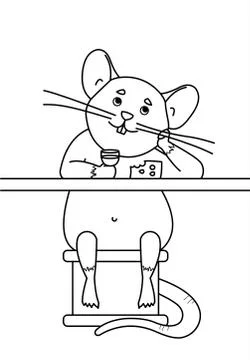 A Rat Sits In A Bar, Drinks Wine, Eats Cheese, Thinks Of Something. A Cute Ca Stock Illustration