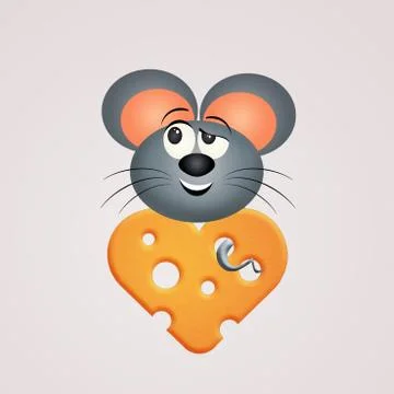 Rat on slice of heart shaped cheese Stock Illustration
